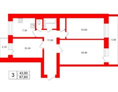 3-комн. кв. 67.6 м² 4/9 этаж
