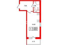 Студия 29.5 м² 7/14 этаж