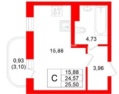 Студия 24.1 м² 9/12 этаж