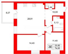 2-комн. кв. 74 м² 4/9 этаж
