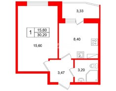 1-комн. кв. 30.2 м² 14/17 этаж
