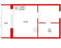 Студия 20 м² 8/21 этаж