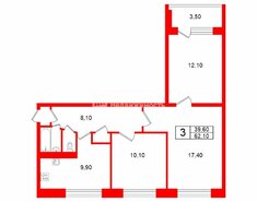 3-комн. кв. 62.1 м² 8/9 этаж