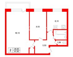2-комн. кв. 41.9 м² 5/5 этаж