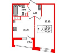 1-комн. кв. 36.4 м² 9/9 этаж