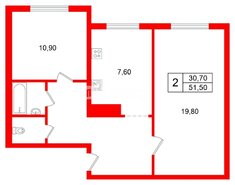 2-комн. кв. 51.5 м² 1/12 этаж