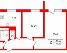 2-комн. кв. 43.6 м² 6/9 этаж