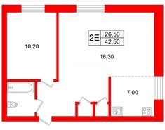 2-комн. кв. 42.5 м² 3/9 этаж