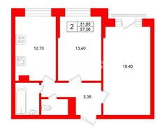 2-комн. кв. 57.06 м² 14/25 этаж
