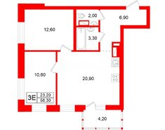 2-комн. кв. 56.3 м² 8/14 этаж