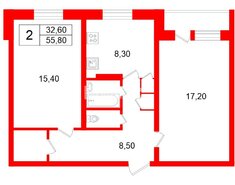 2-комн. кв. 55.8 м² 5/5 этаж