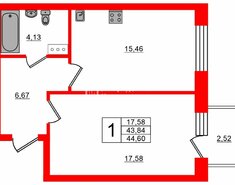 1-комн. кв. 43.8 м² 3/3 этаж