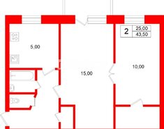 2-комн. кв. 43.5 м² 3/5 этаж