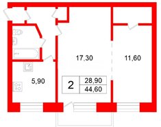 2-комн. кв. 44.6 м² 4/5 этаж