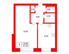 1-комн. кв. 31.1 м² 9/9 этаж
