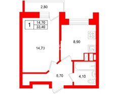 1-комн. кв. 33.4 м² 10/28 этаж