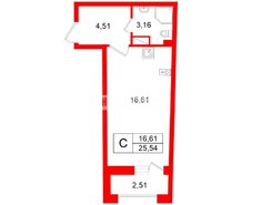 Студия 25.5 м² 14/18 этаж