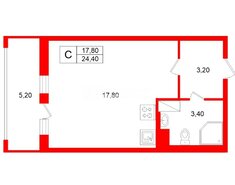 Студия 24.4 м² 3/15 этаж