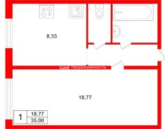 1-комн. кв. 35 м² 3/13 этаж