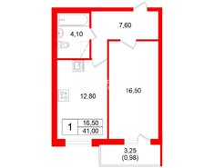 1-комн. кв. 41 м² 12/23 этаж