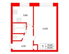1-комн. кв. 30.8 м² 1/5 этаж