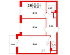 2-комн. кв. 59.9 м² 8/8 этаж