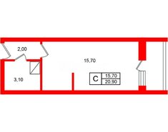 Студия 20.9 м² 6/18 этаж