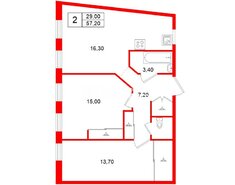 2-комн. кв. 57.2 м² 5/6 этаж