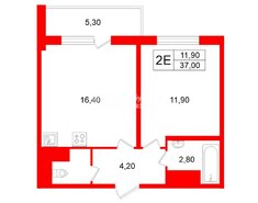 1-комн. кв. 37 м² 7/15 этаж