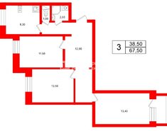 3-комн. кв. 67.5 м² 2/10 этаж