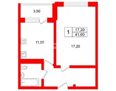 1-комн. кв. 41.6 м² 8/8 этаж