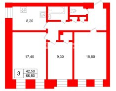 3-комн. кв. 66.5 м² 4/4 этаж