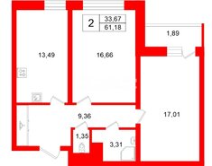 2-комн. кв. 61.18 м² 9/24 этаж