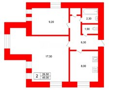 2-комн. кв. 45 м² 3/4 этаж
