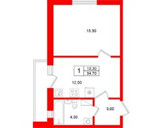 1-комн. кв. 34.7 м² 8/8 этаж