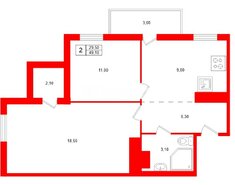 2-комн. кв. 49.1 м² 11/20 этаж