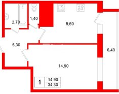 1-комн. кв. 34.3 м² 16/25 этаж