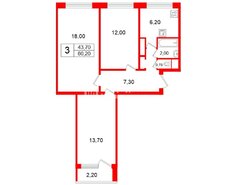3-комн. кв. 60.2 м² 3/9 этаж