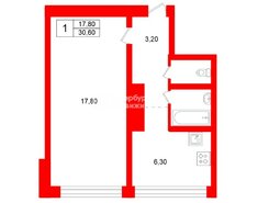 1-комн. кв. 30.6 м² 2/9 этаж