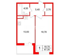1-комн. кв. 47.3 м² 15/18 этаж