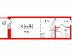 Студия 20.4 м² 3/18 этаж
