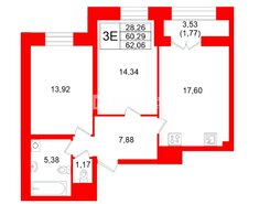 2-комн. кв. 60.3 м² 11/19 этаж