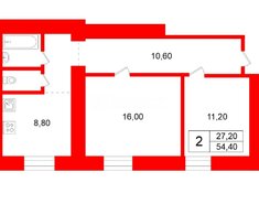 2-комн. кв. 54.4 м² 1/5 этаж