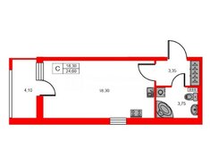 Студия 24.6 м² 5/12 этаж