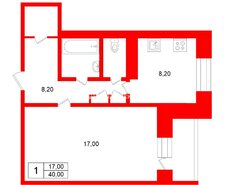 1-комн. кв. 40 м² 3/5 этаж