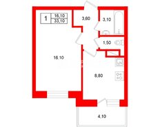 1-комн. кв. 33.1 м² 3/13 этаж
