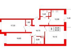 3-комн. кв. 92 м² 6/8 этаж