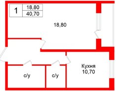 1-комн. кв. 40.7 м² 1/10 этаж