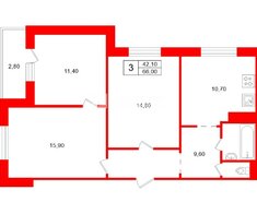 3-комн. кв. 66 м² 8/12 этаж