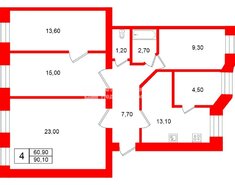 4-комн. кв. 90.1 м² 5/6 этаж